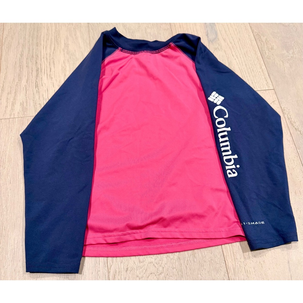 Columbia Kids Pink Navy Omni-Shade Long Sleeve Rash Guard Swim Shirt XS 6/7
